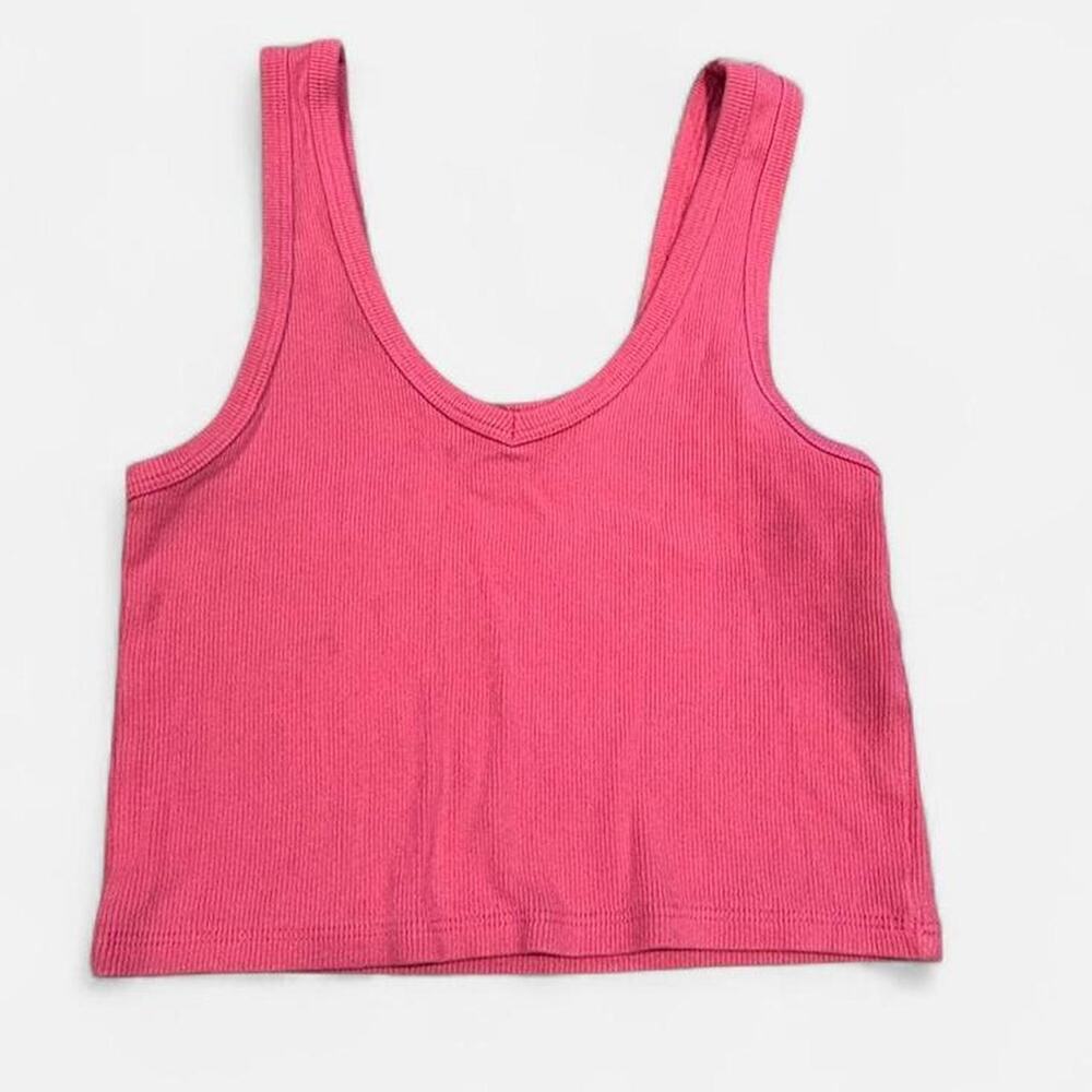Garage Ribbed V-Neck Cropped Tank Top in Hot Pink - Size P/S